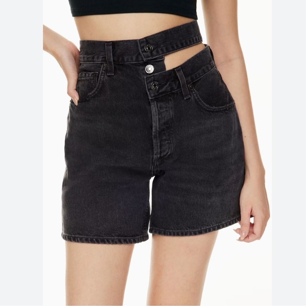 Agolde High Waist Cutout Black Denim Shorts